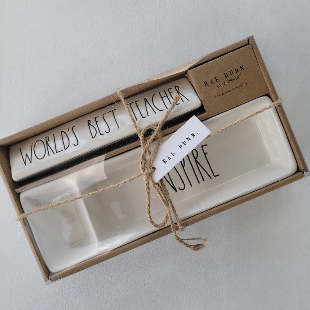 NWT Rae Dunn World's Best Teacher Ceramic Set